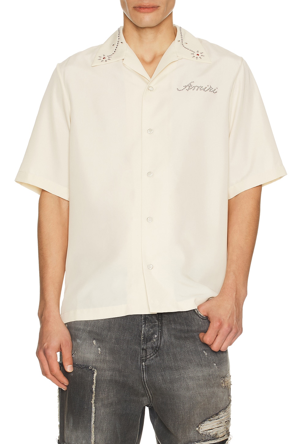 Amiri Stud Camp Shirt in Ivory - Ivory. L also in M, S, XL/1X, XXL/2X