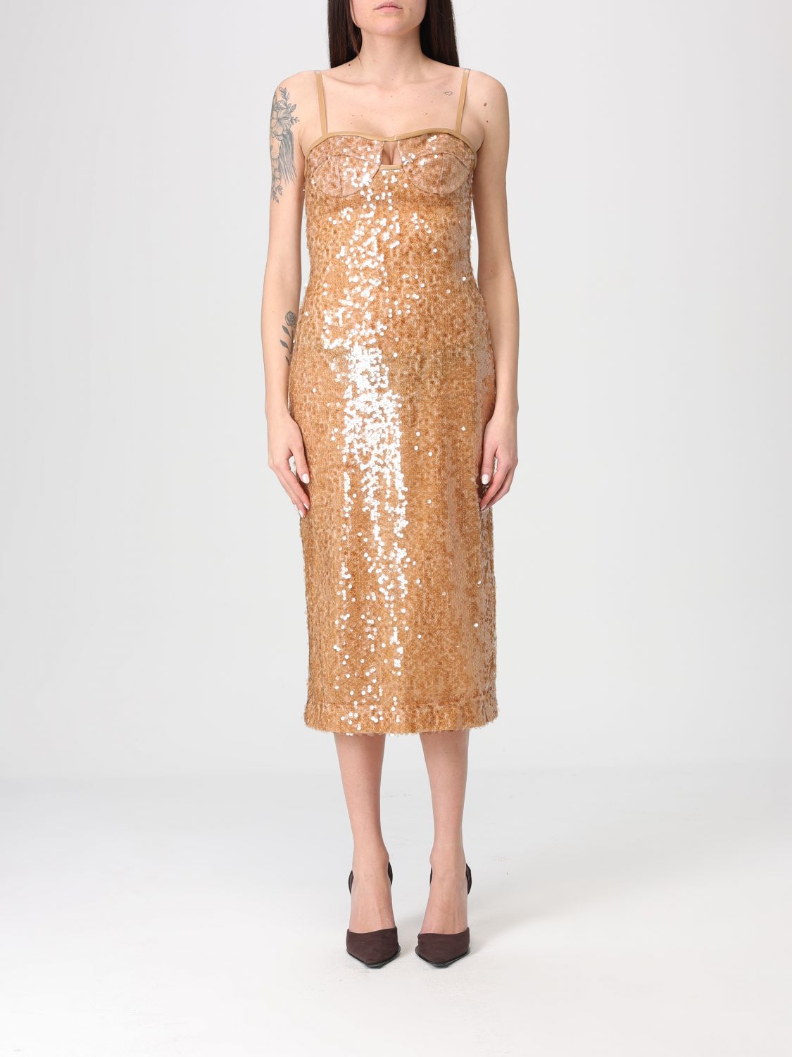 Long Dress In Beige Polyester