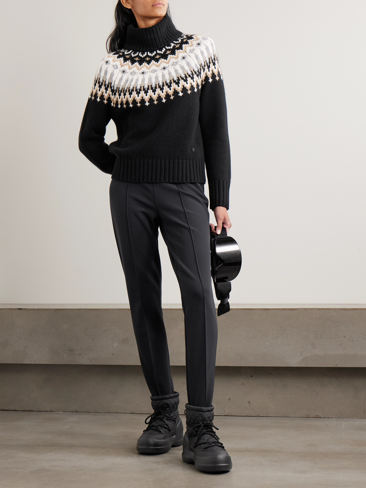 Ingrid Fair Isle Cashmere Turtleneck Sweater - Black