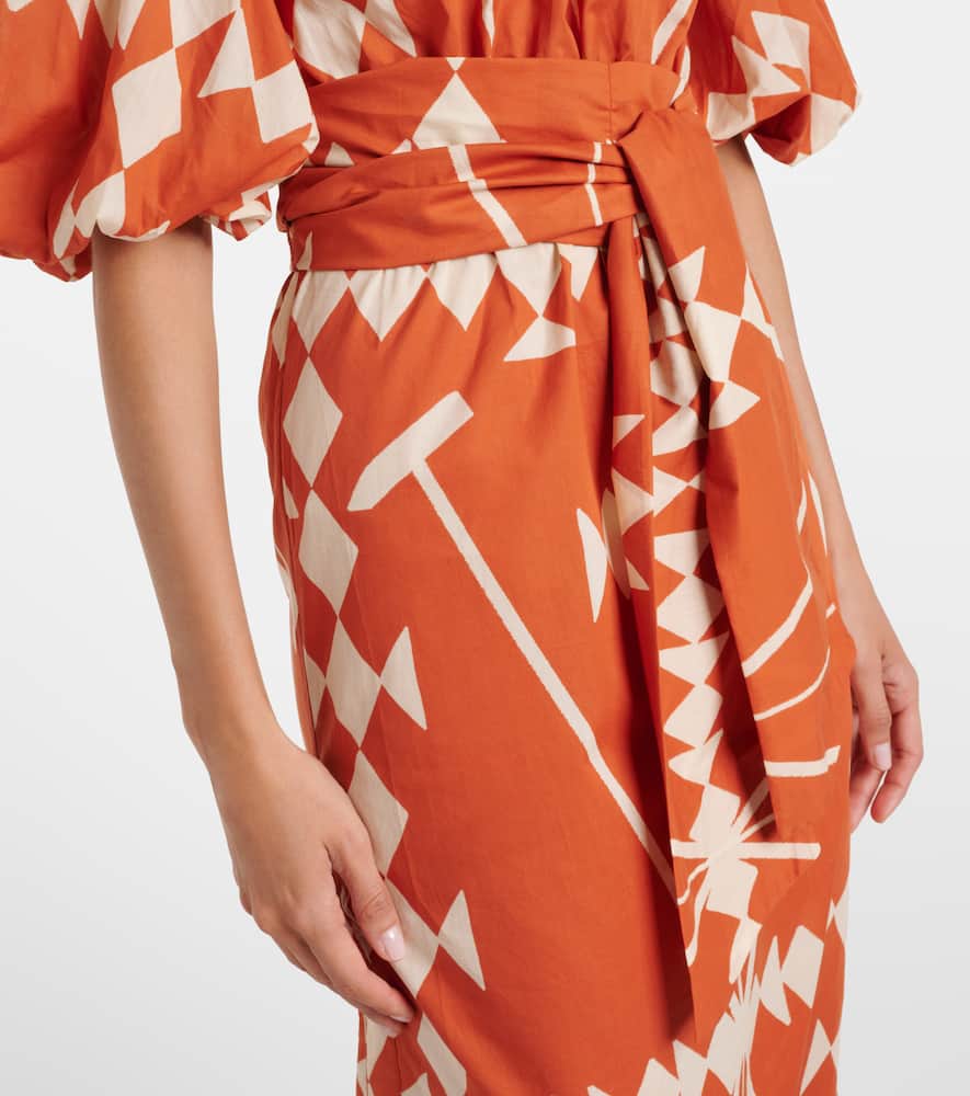 Printed cotton poplin midi dress