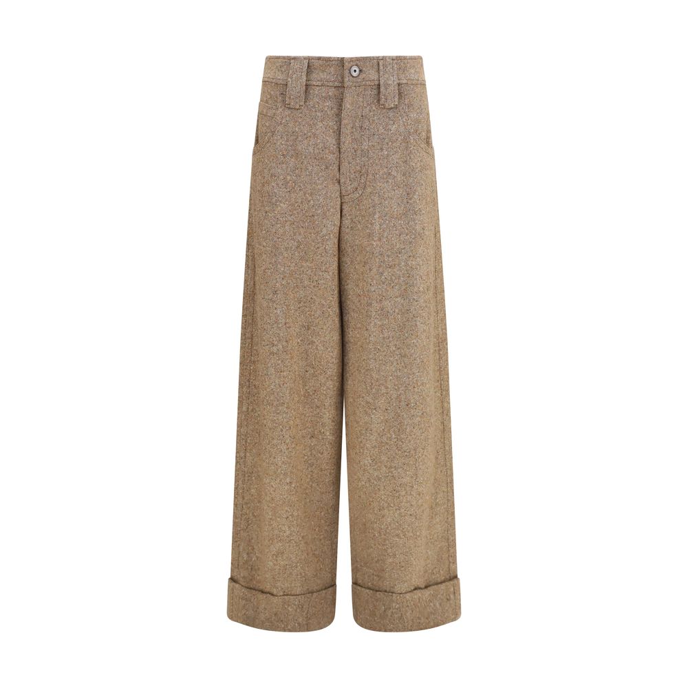 Merino Wool Blend Trousers — Beige