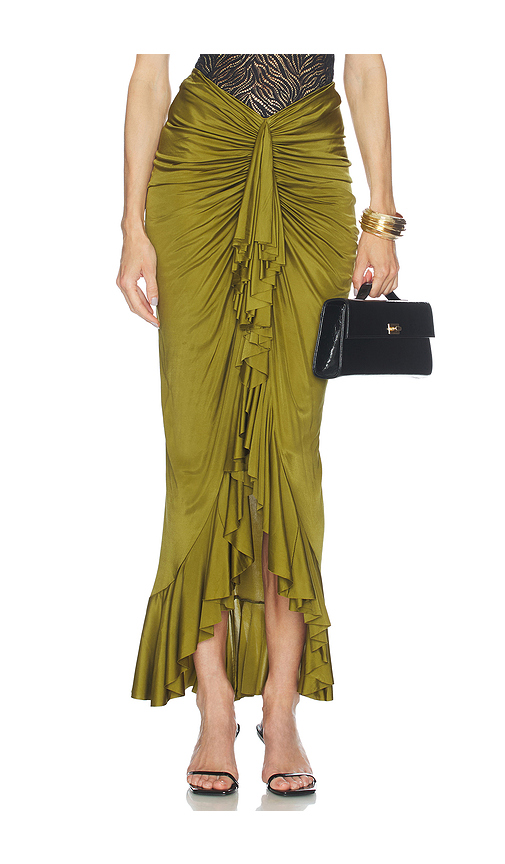 Atlein Ruffle Long Skirt in Olive. 34. Also