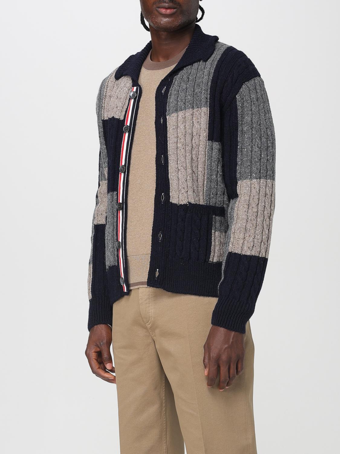Patchwork cable-knit cardigan - Blue