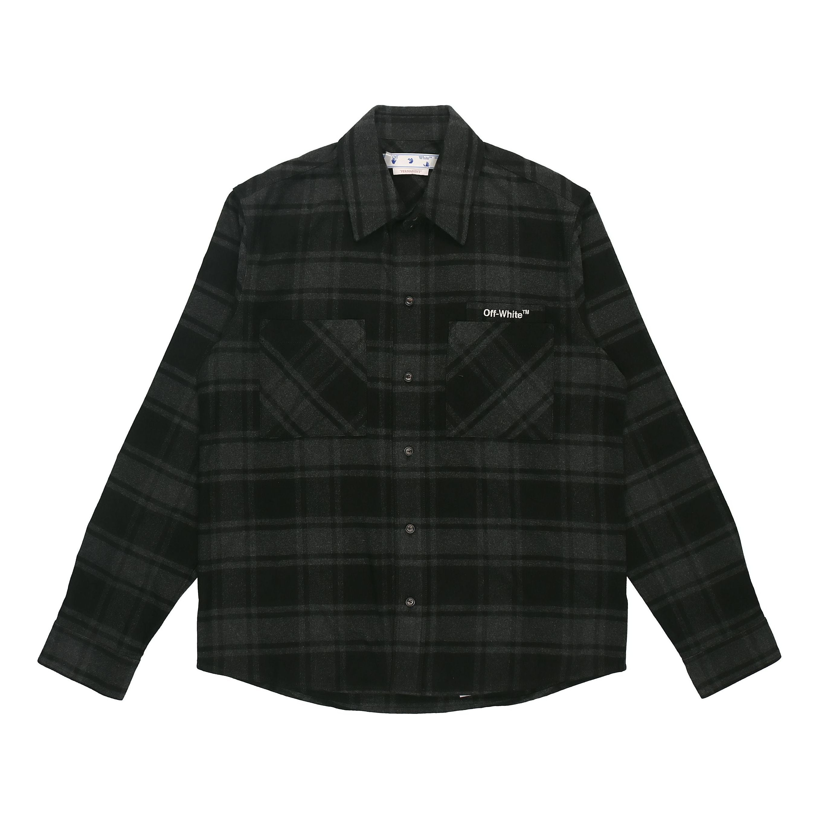 Men's Logo Plaid Flannel Long Sleeves Loose Fit Gray Shirt