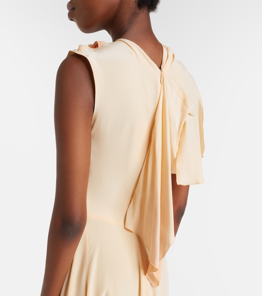 Asymmetric smocked silk cocktail dress