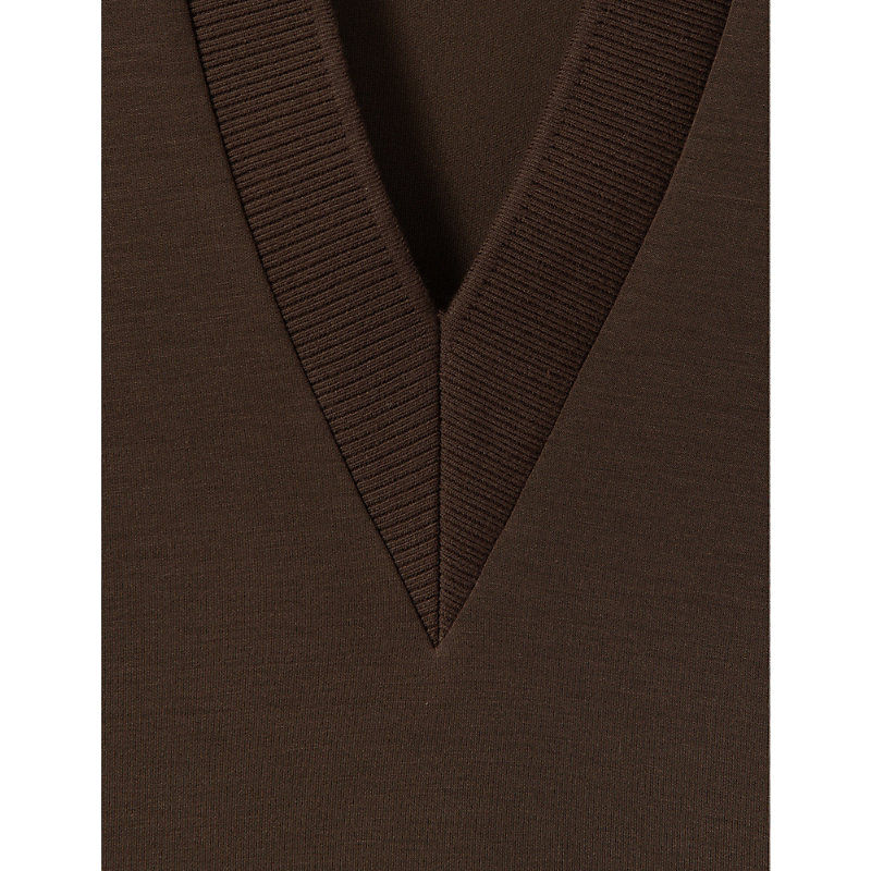Womens Chocolate Bernie Open-collar Relaxed-fit Stretch-woven Jumper
