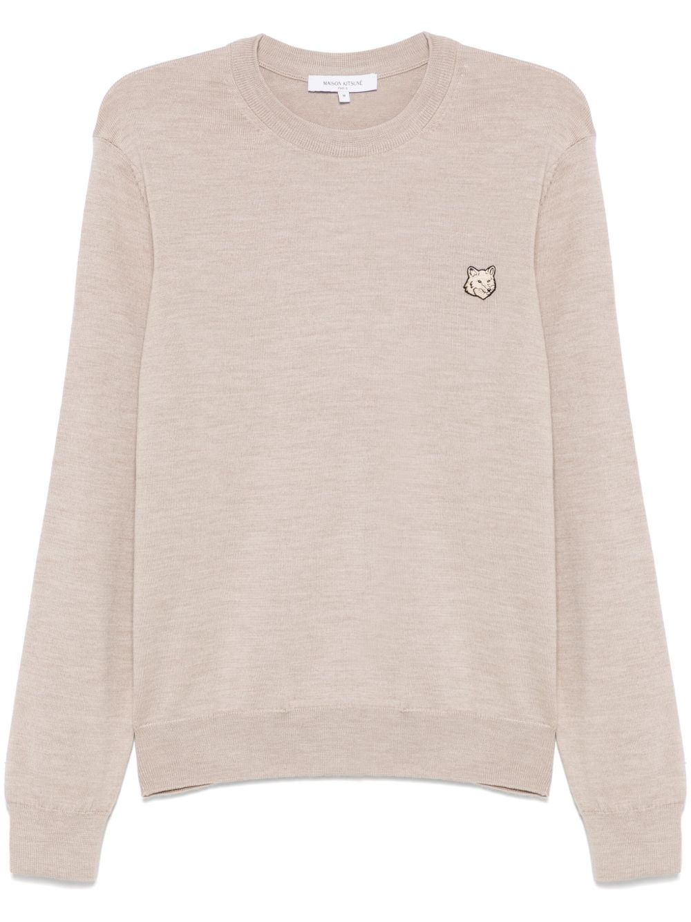 Fox Motif Wool Sweater — Beige