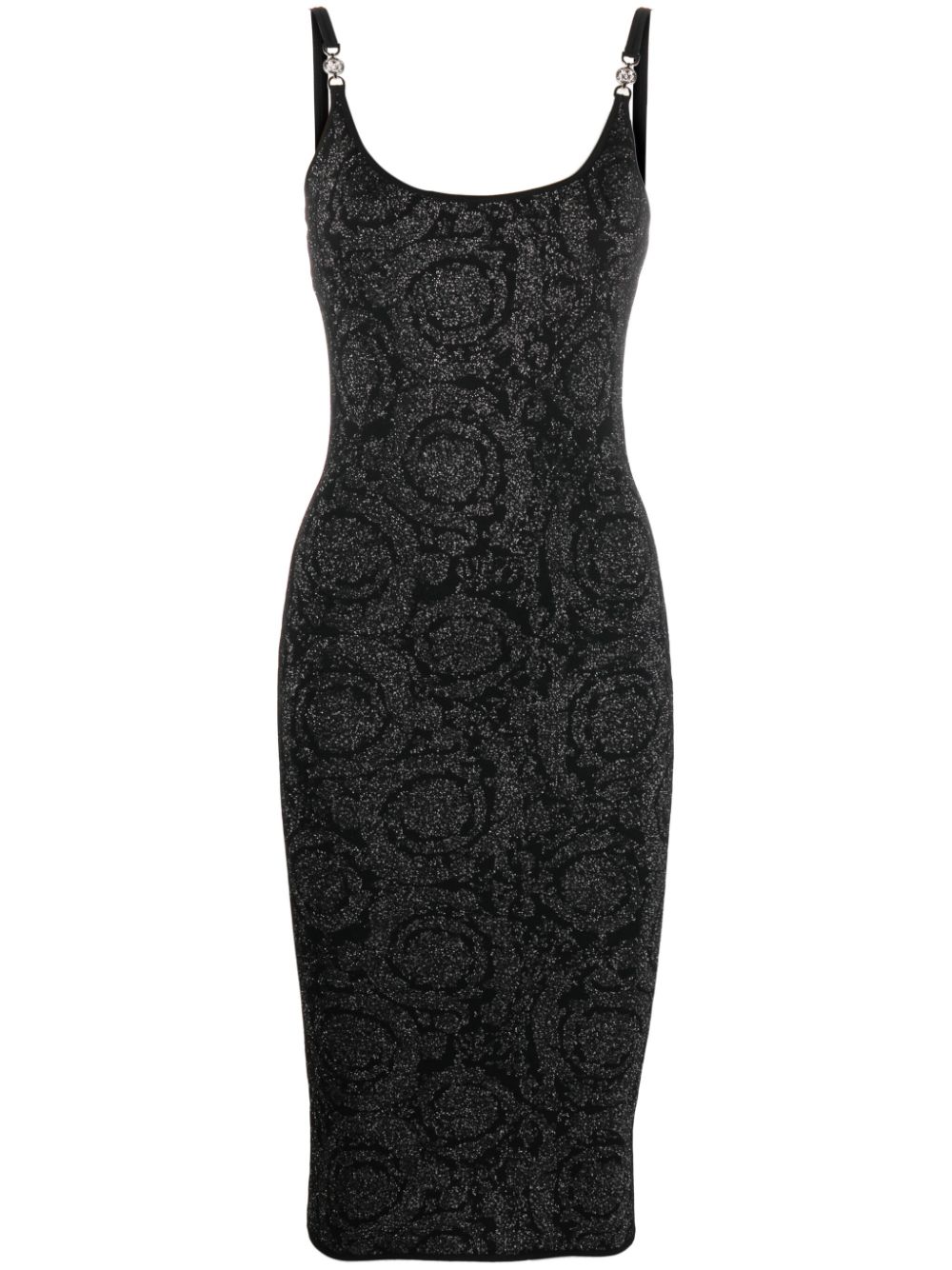 Barocco-pattern lurex knit dress - Black