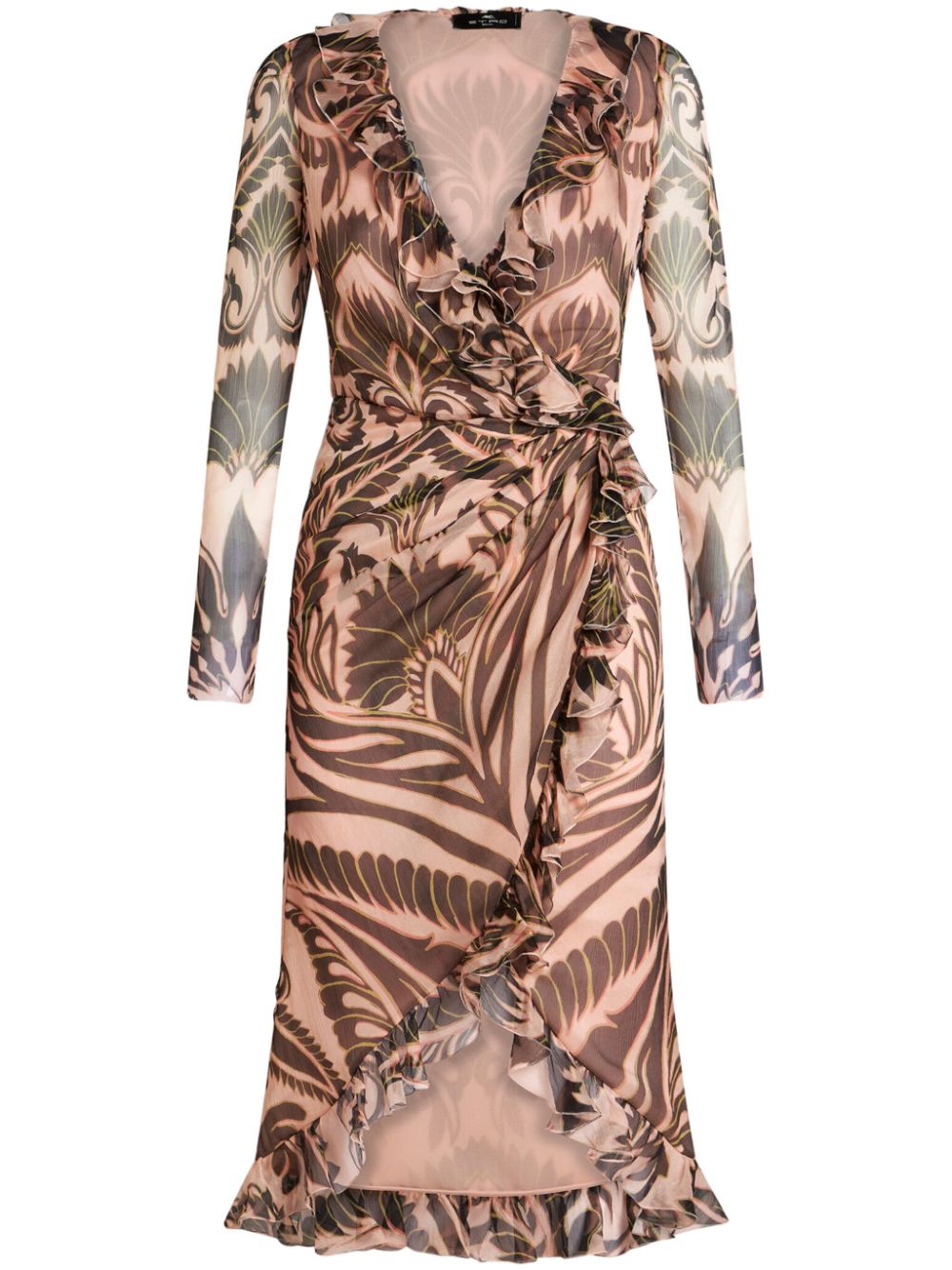 Graphic-print silk dress - Brown