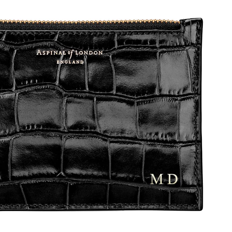 Small Essential Flat Pouch in Deep Shine Black Croc