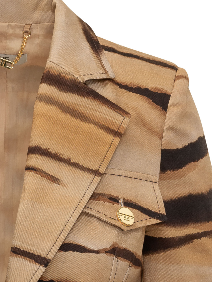 Brown Abstract Notched Lapel Blazer