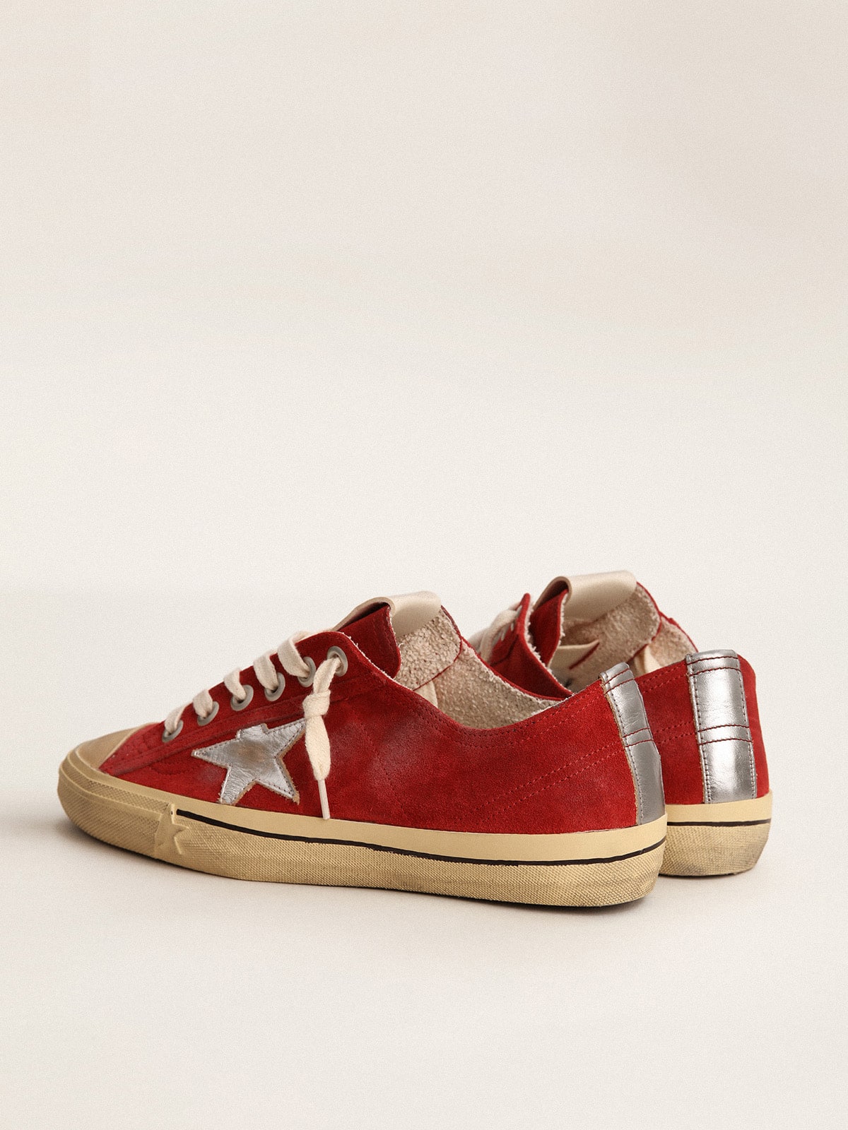 Golden Goose - Men's V-star In Dark Red Suede With Silver Star And Heel Tab, Man