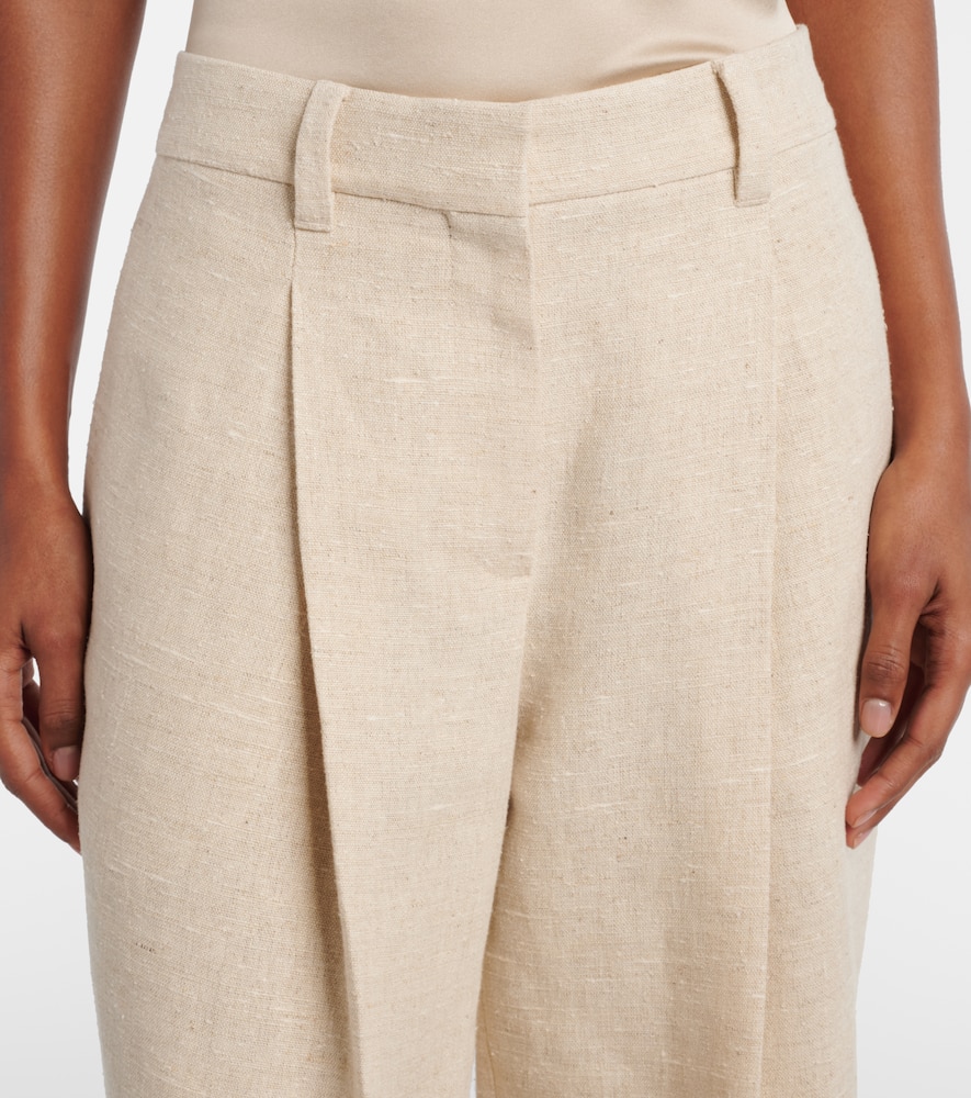 Cropped linen and silk-blend wide-leg pants