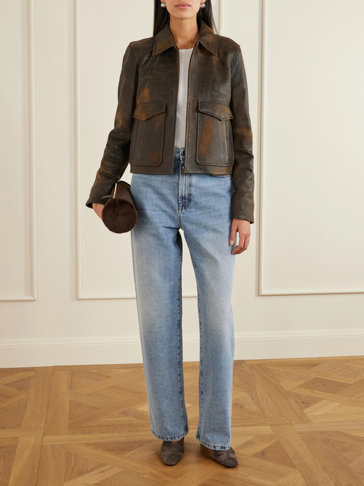 Sage Textured-leather Jacket - Brown