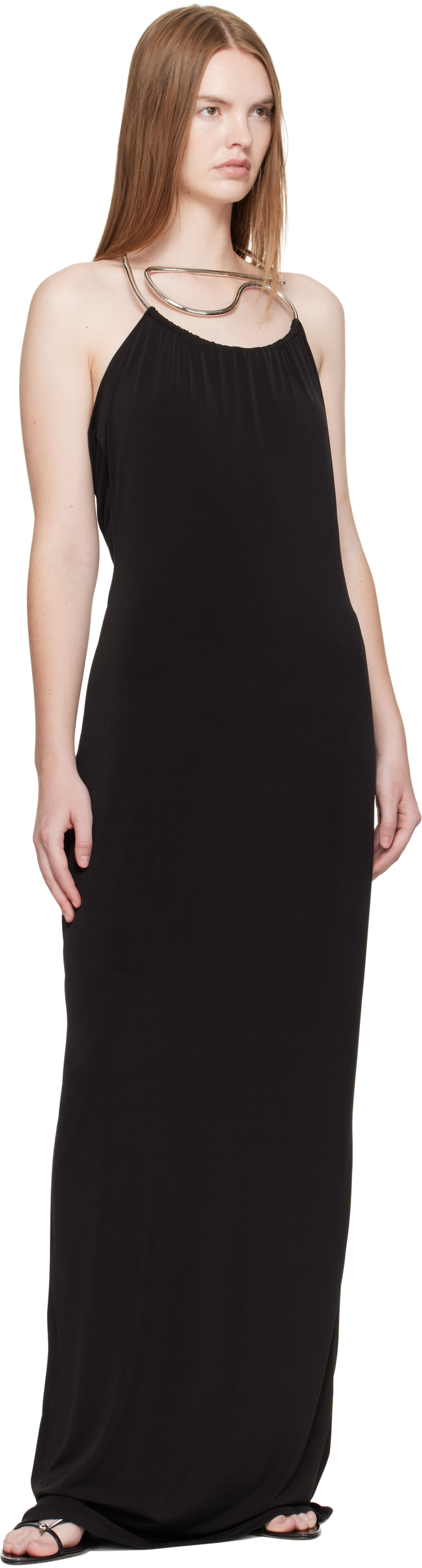 Black Logo Necklace Maxi Dress
