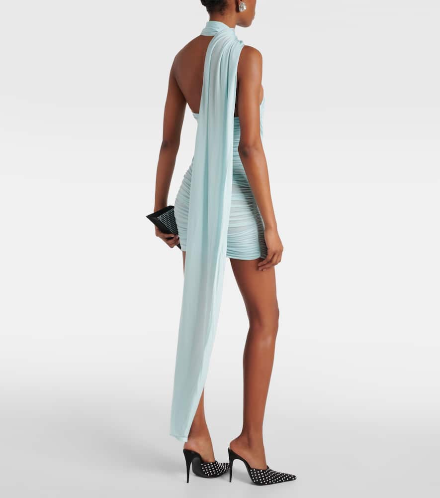 Scarf-detail ruched jersey minidress