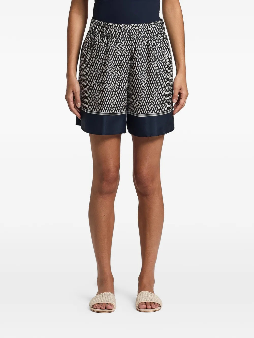 Geometric-Print Shorts — Navy