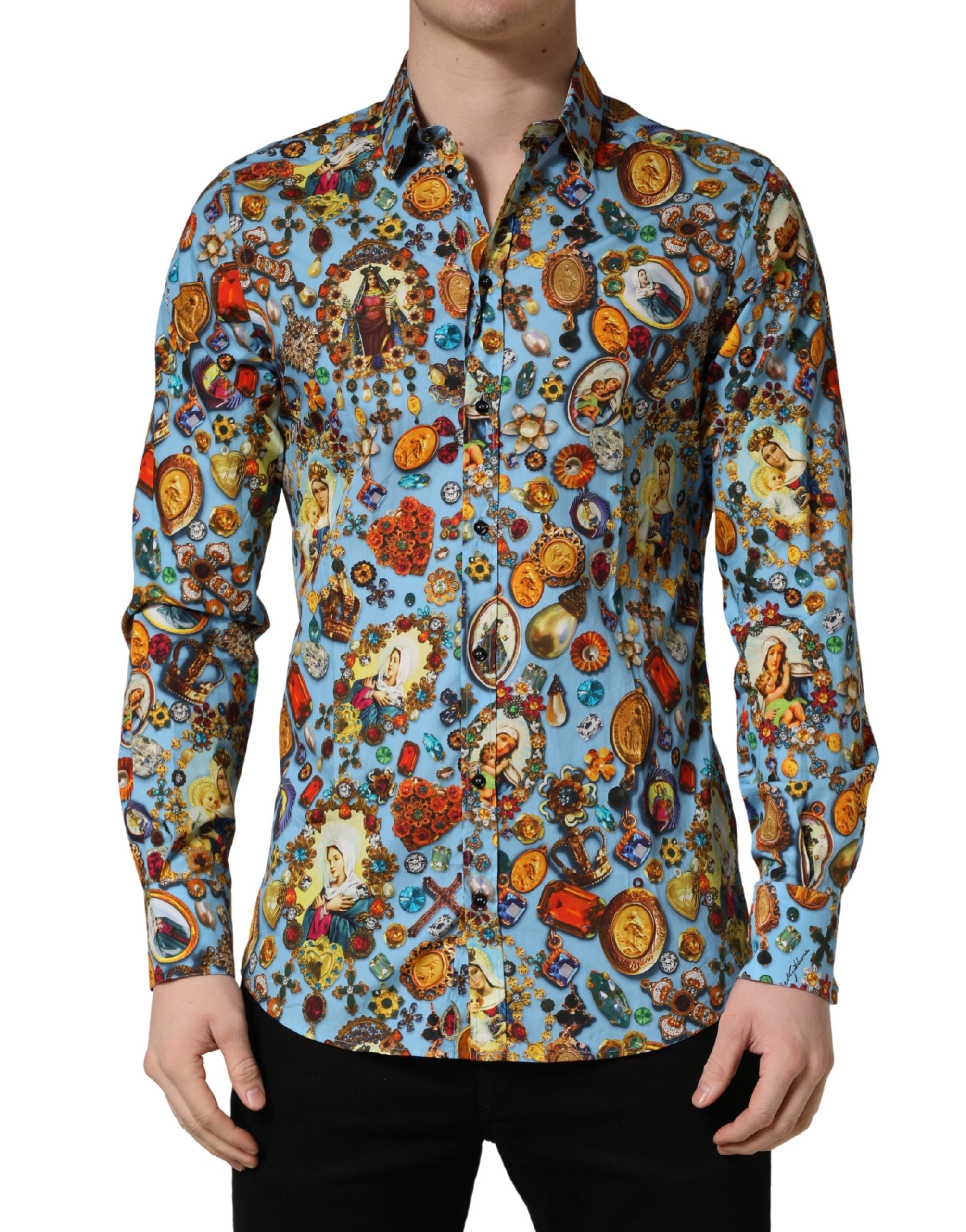 Jewel Print Cotton Shirt — Blue