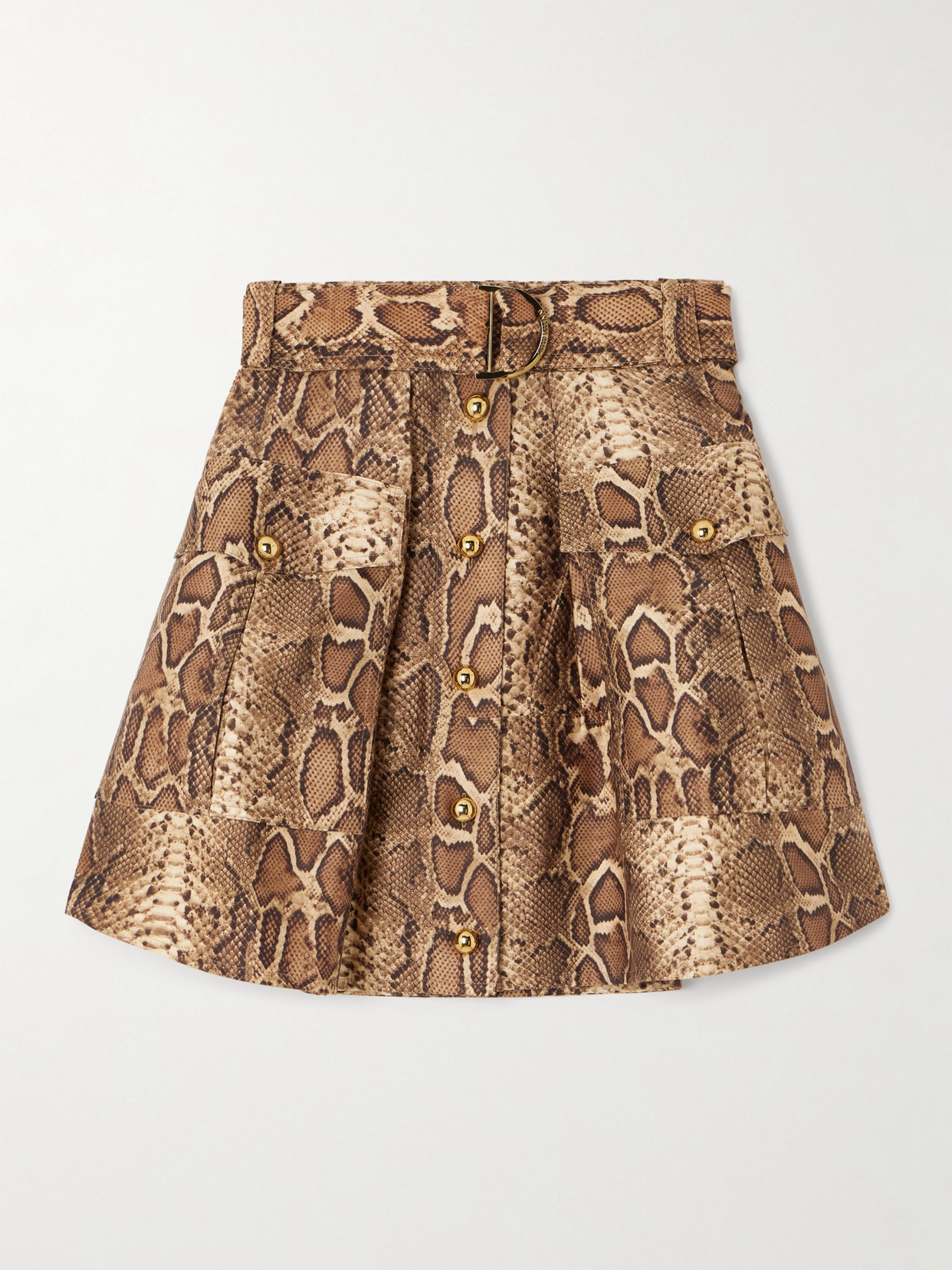 Printed Silk And Cotton-blend Mini Skirt - Neutrals