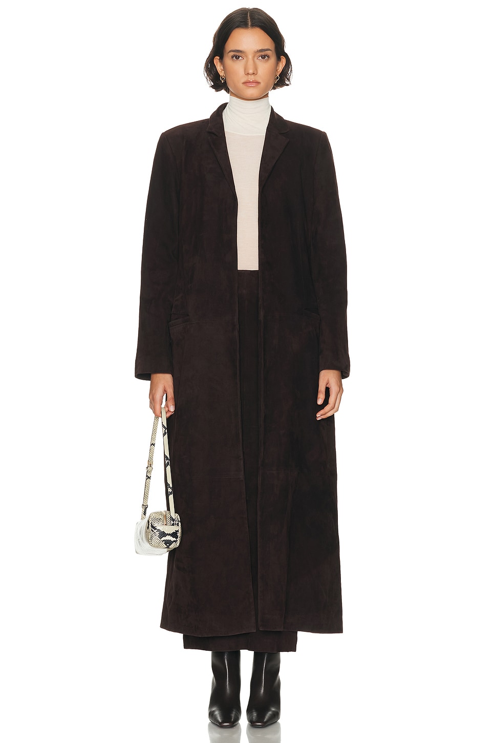 St. Agni Suede Tailored Coat in Coffee - Chocolate. L also in