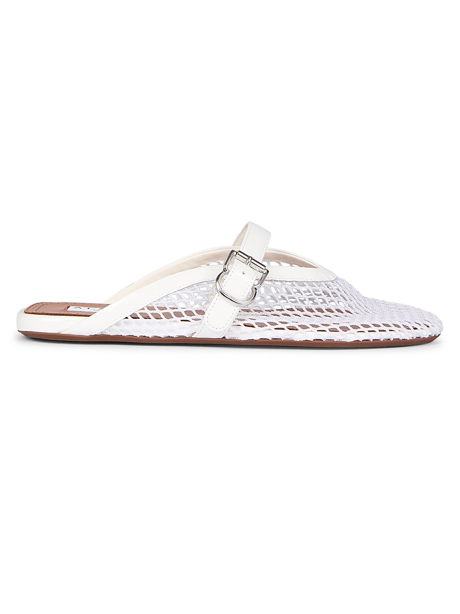 Women's Open-Knit Fishnet Flat Mules - Blanc Optique