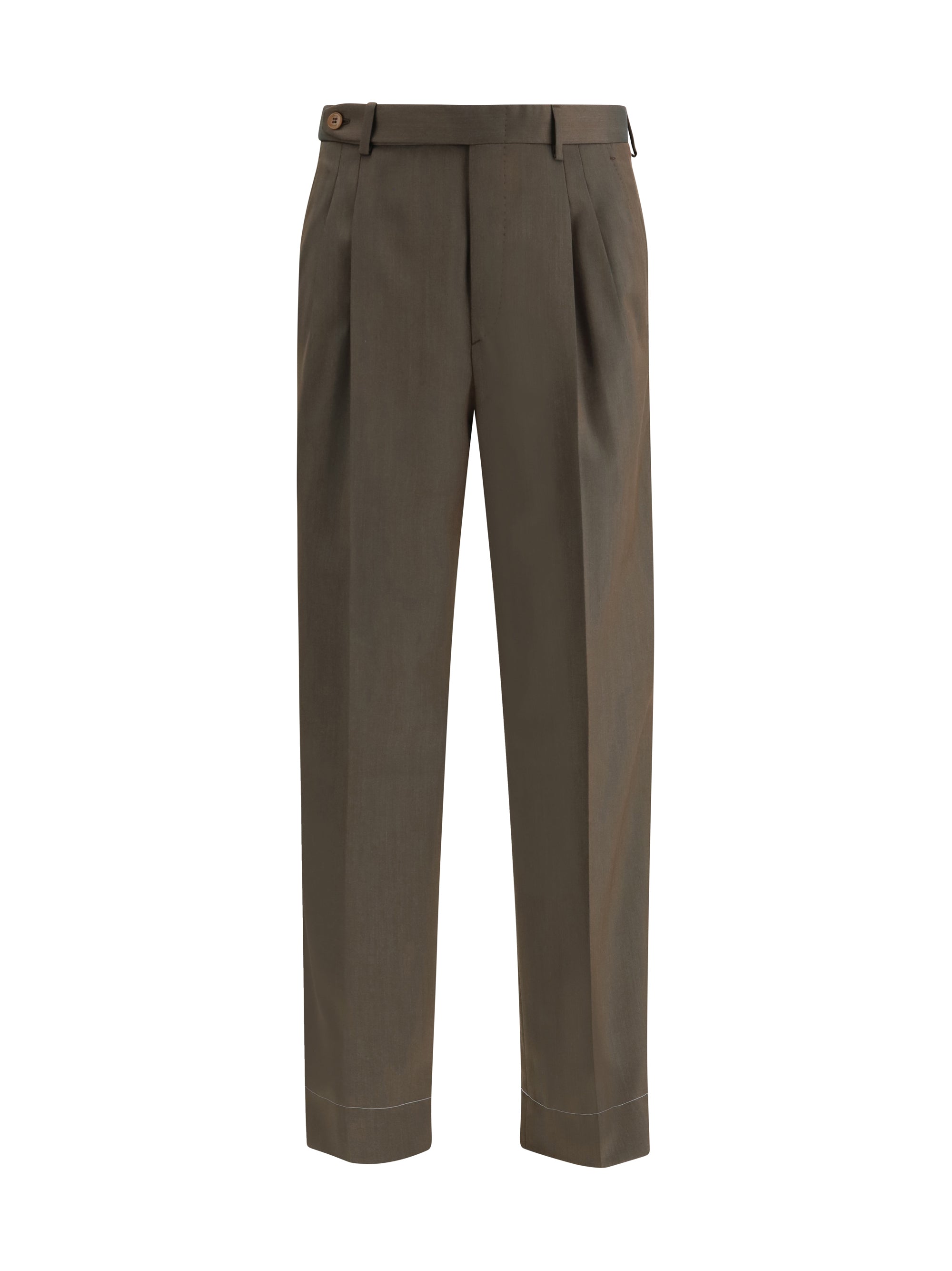 Pleated Wool Trousers — Kaki
