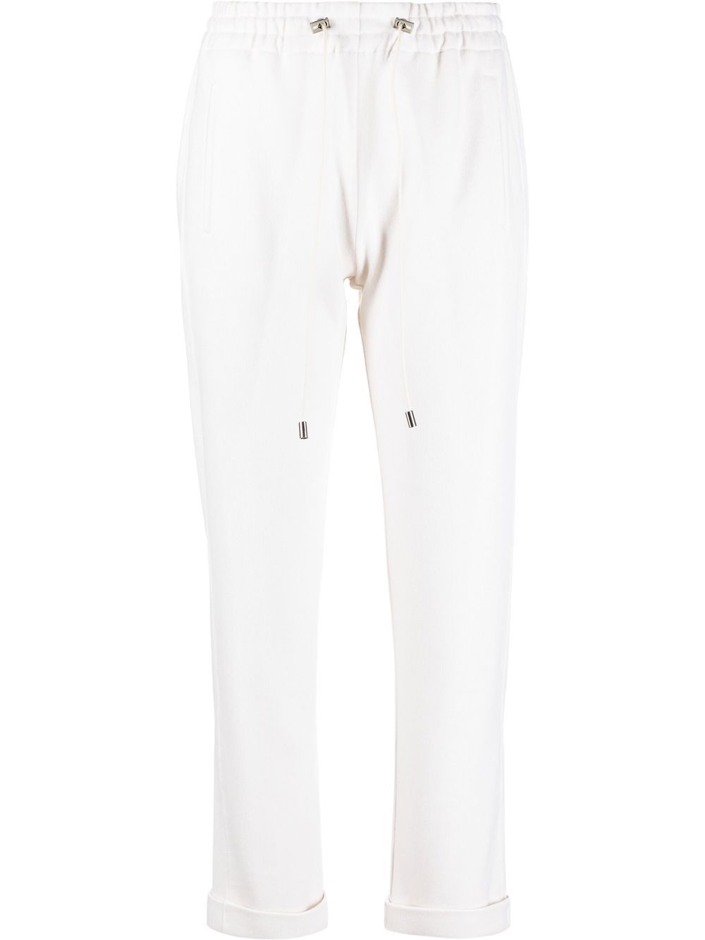 Elasticated drawstring-waistband trousers - White