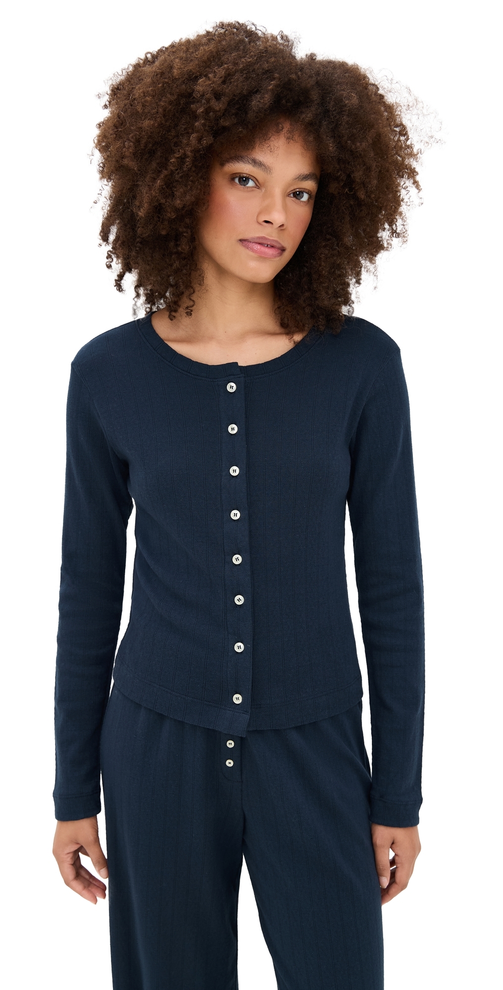 Pointelle Classic Crew Cardigan Midnight 