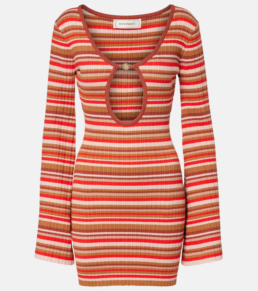 Rey cutout ribbed-knit striped minidress