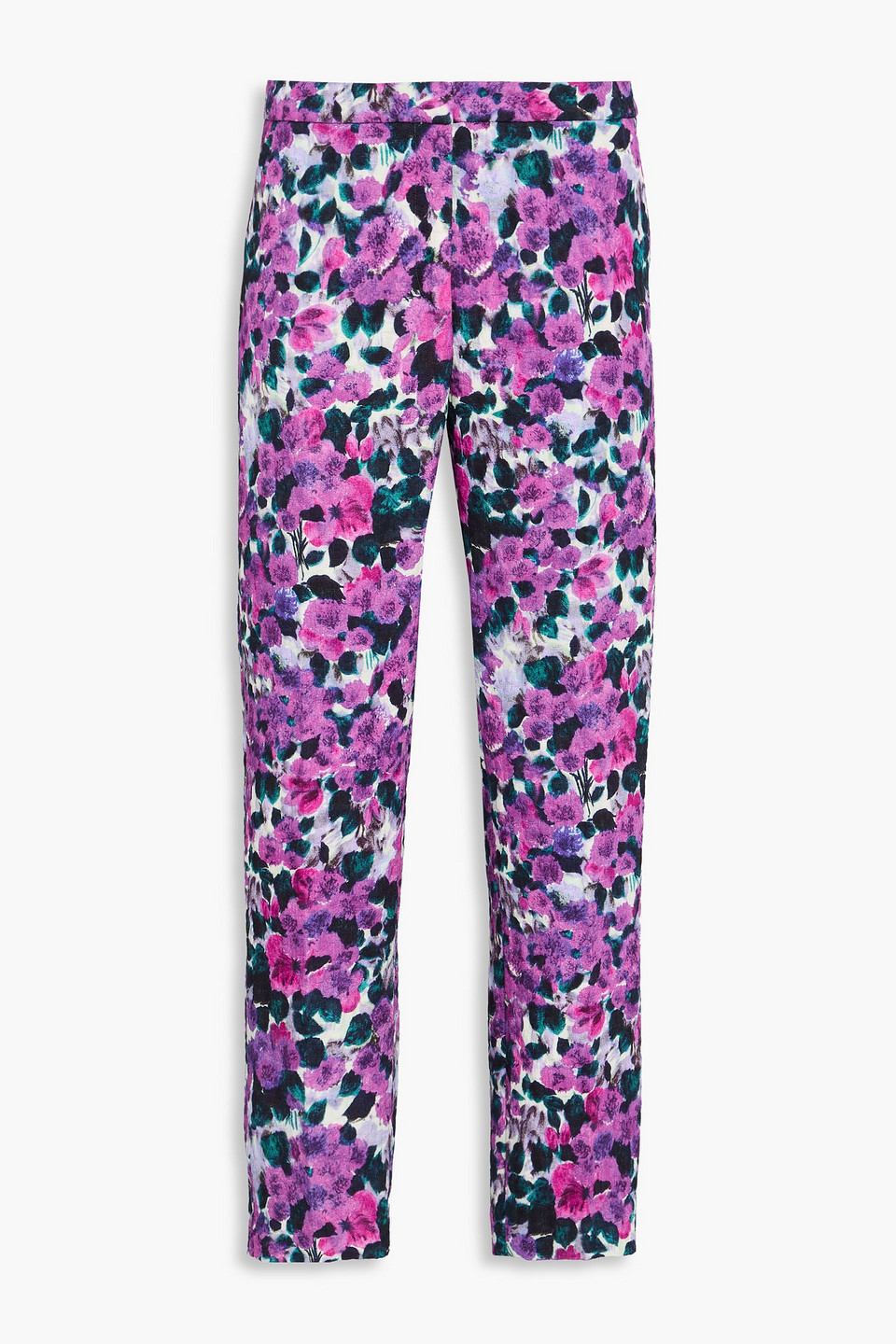 Floral-print jacquard slim-leg pants - Purple - FR 34