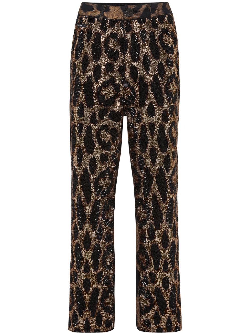 Crystal-embellished leopard jeans - Brown