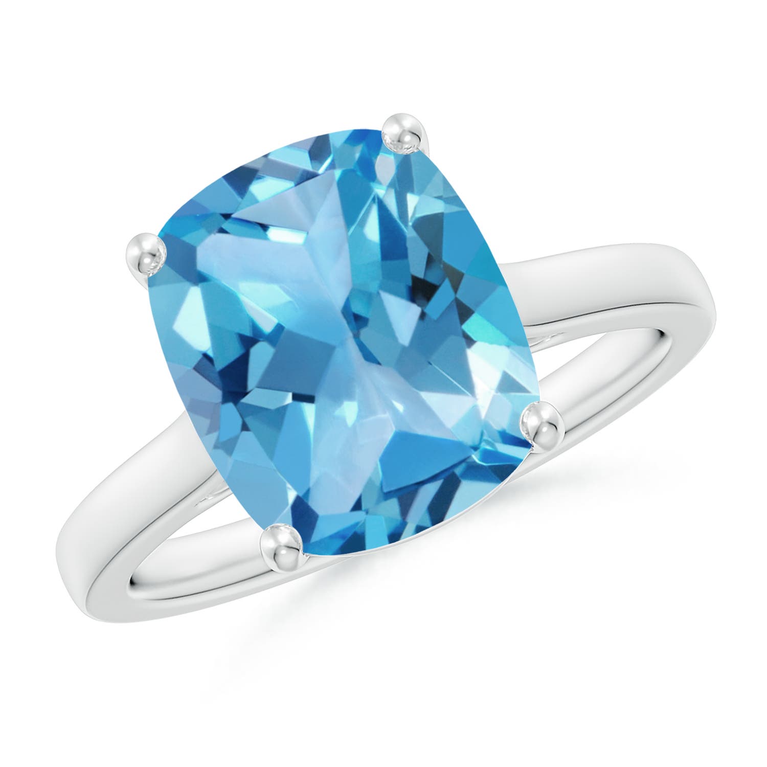 Angara 4.5 Carats Classic Cushion Swiss Blue Topaz Solitaire Ring with Hidden Accents in Platinum