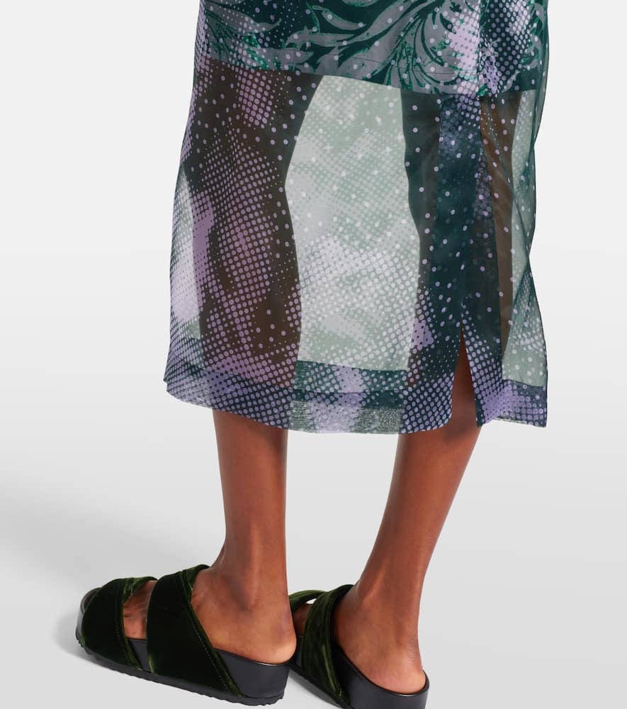 Printed silk-blend midi skirt