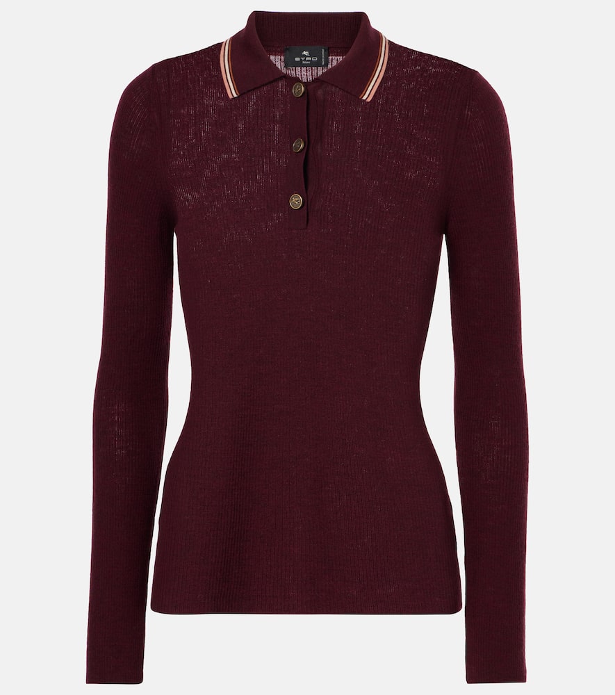 Printed wool and cotton polo sweater