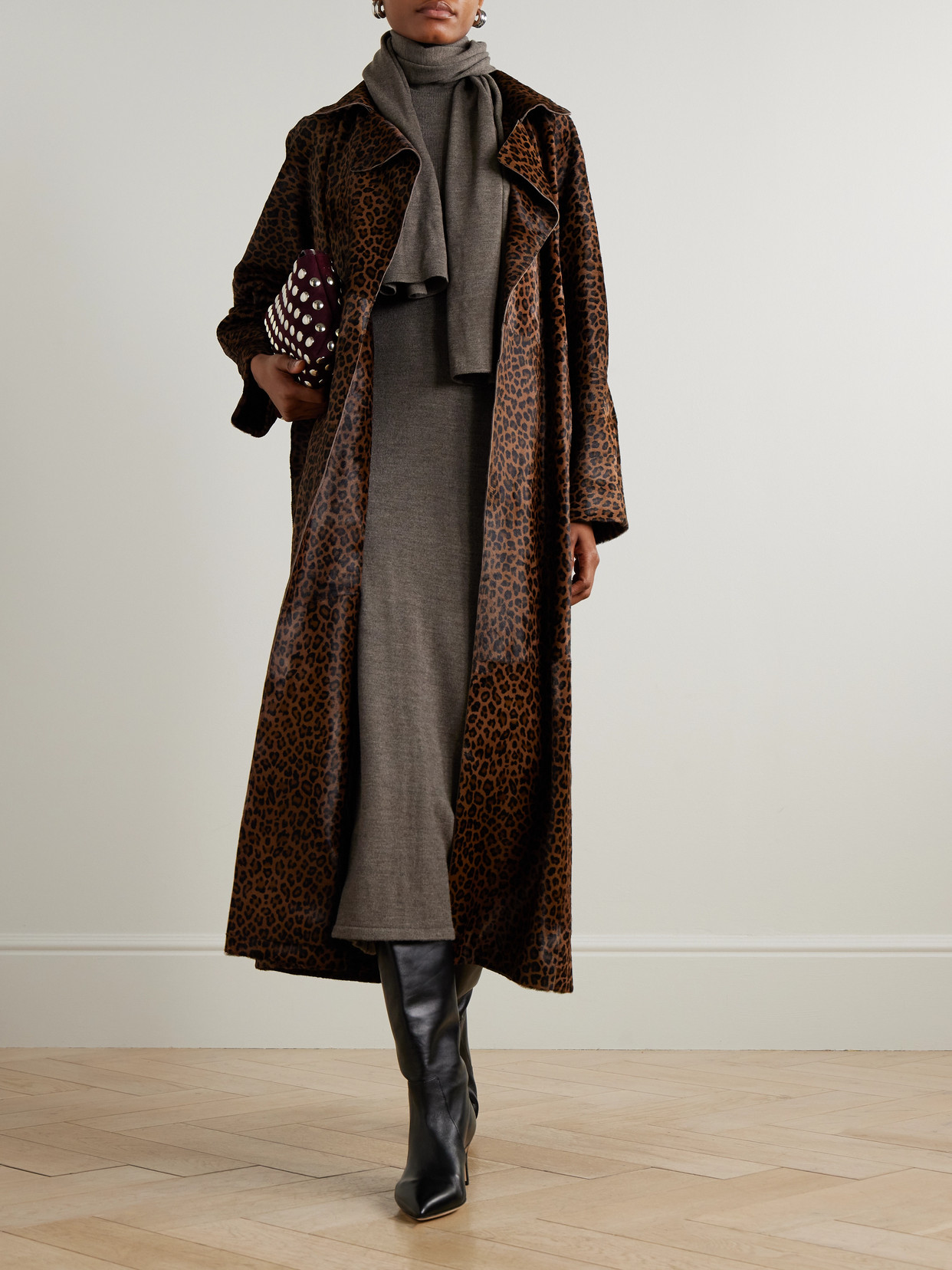 Althea Belted Leopard-print Cow Hair Coat - Animal print