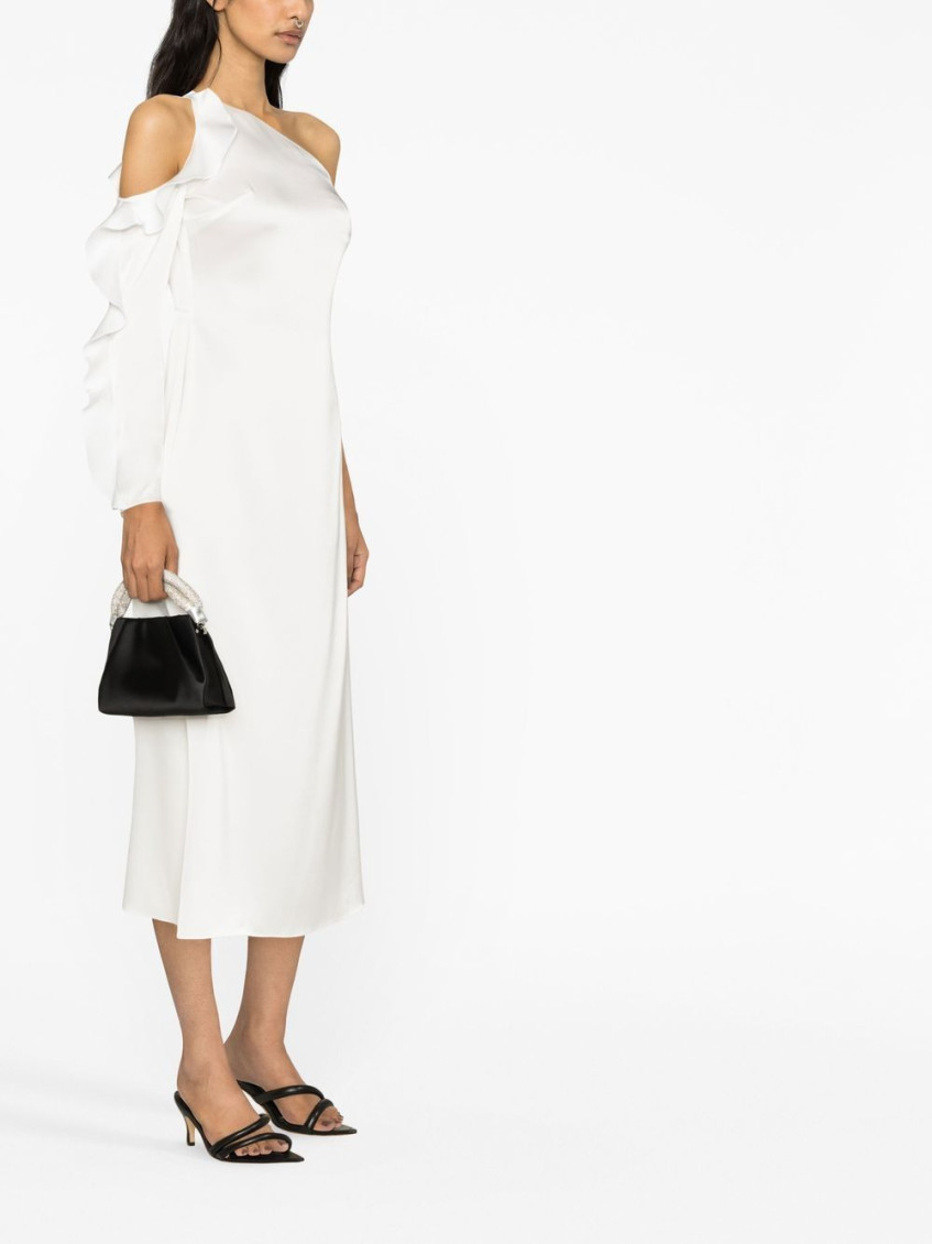 - Ruffle Detail One Shoulder Midi Dress