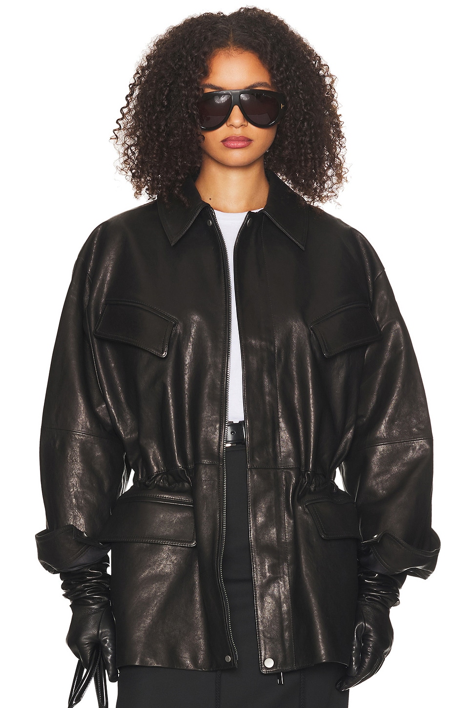 Helsa The Peplum Leather Moto Jacket in Black - Black. XL also in