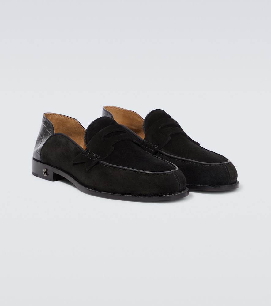 Christian Louboutin Penny No Back suede and croc-effect loafers