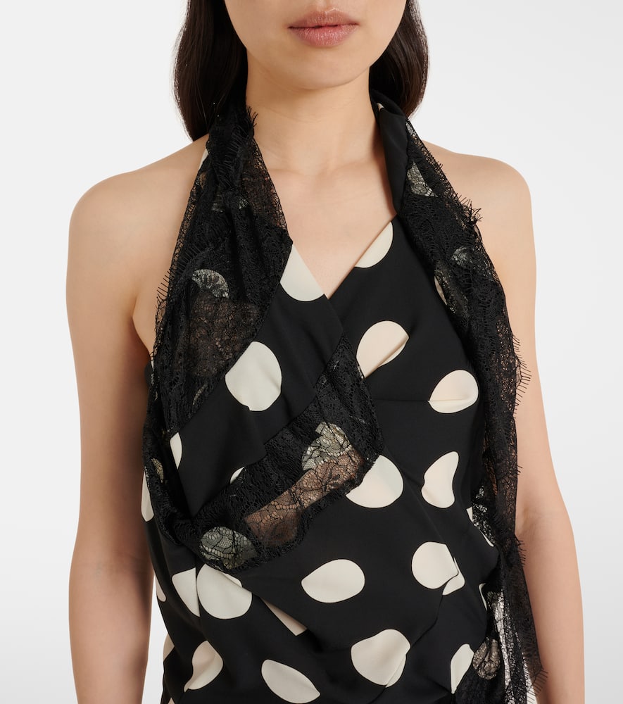 Lace-trimmed polka-dot midi dress