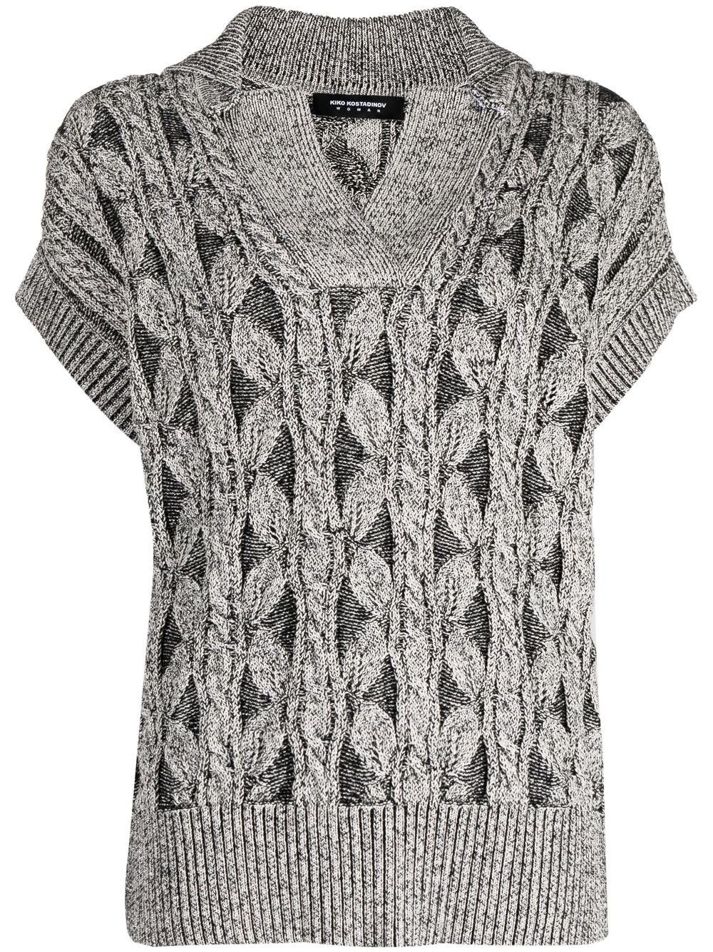 Chunky-knit V-neck top - Silver