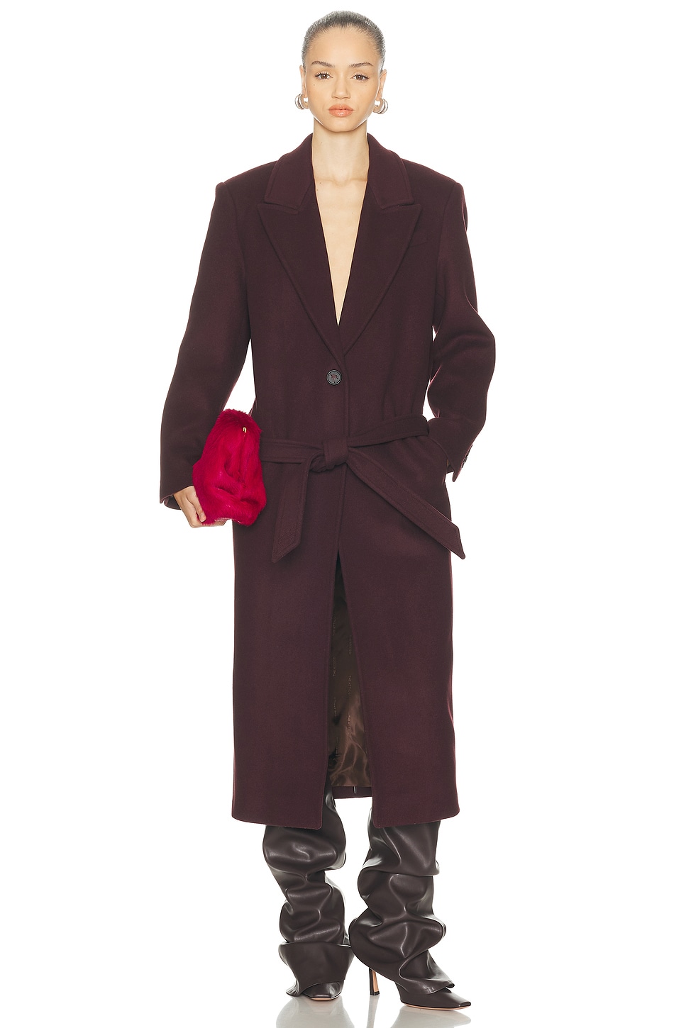 THE ATTICO Long Coat in Burgundy. - 40 also