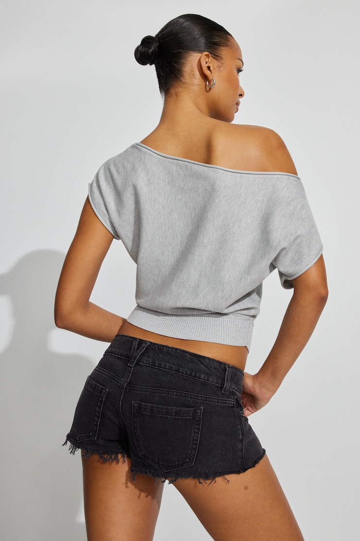 Ultra Low Rise Relaxed Denim Shorts - Black - Women Clothing
