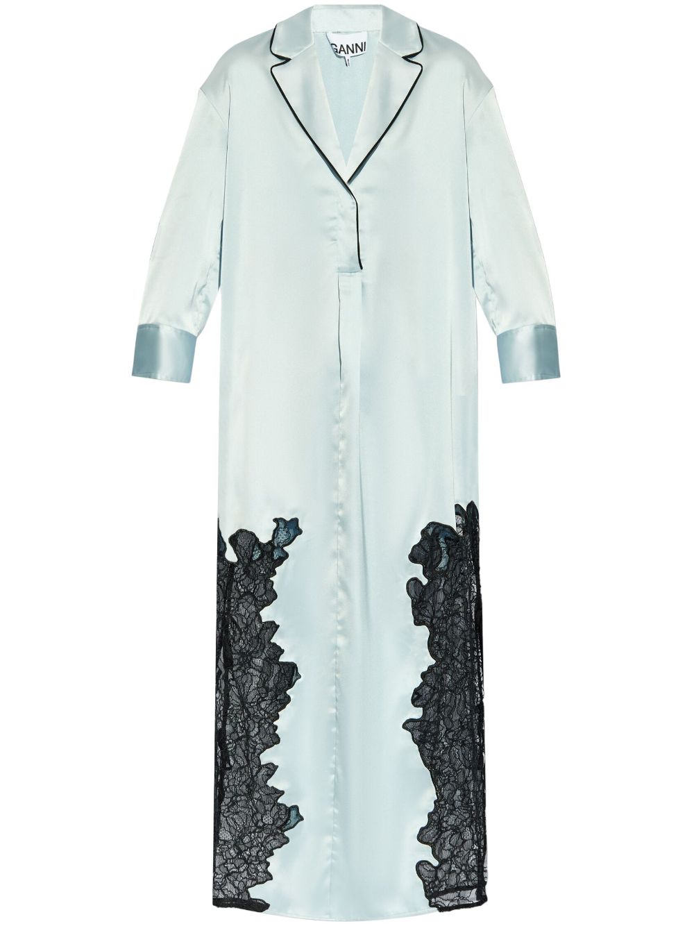 Lace-panelled satin shirtdress - Blue