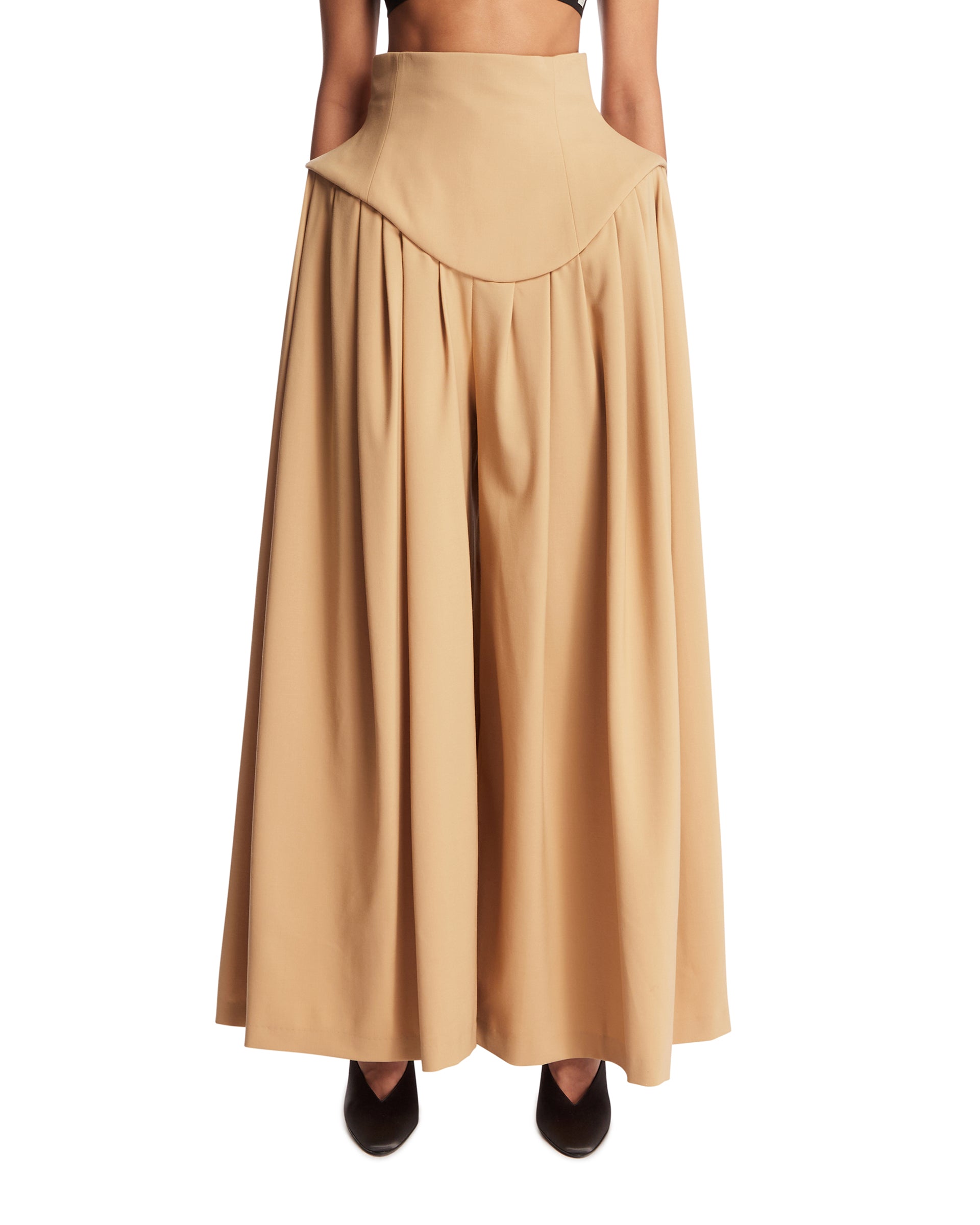 A. W.A. K.E MODE - Beige Sculptural Trousers