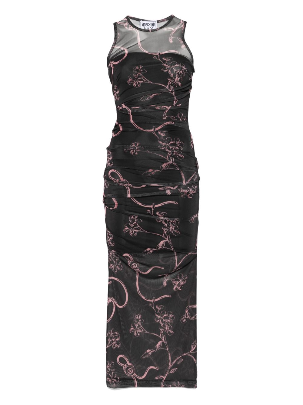 Floral-print midi dress - Black