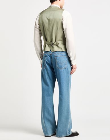Man Tailored Vest Sage green Size 36 Wool, Linen, Silk