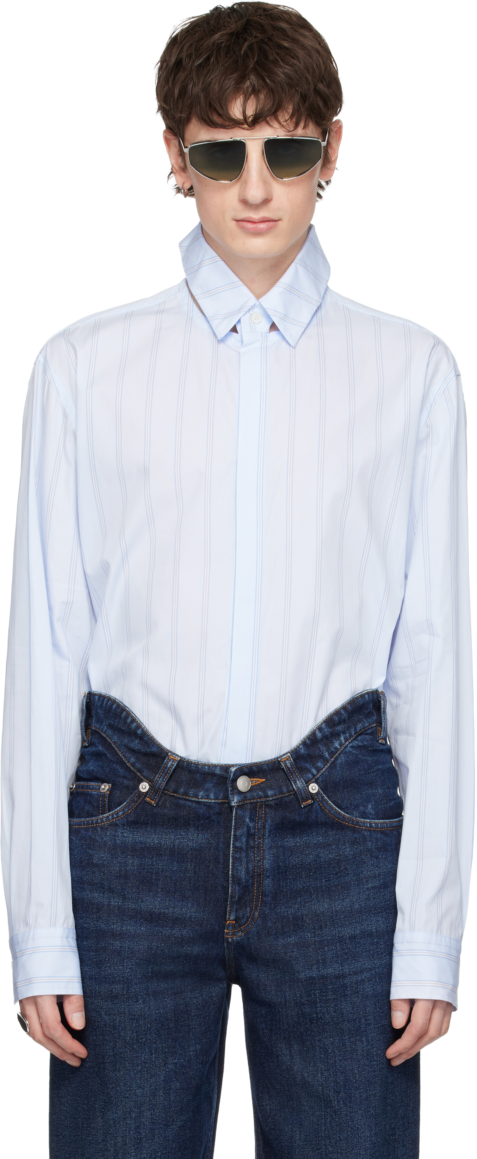 Blue Pinstriped Floating Collar Shirt