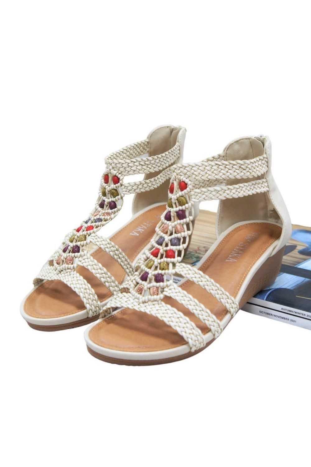 IVACHY Women's Summer Braided Sandals in Beige
