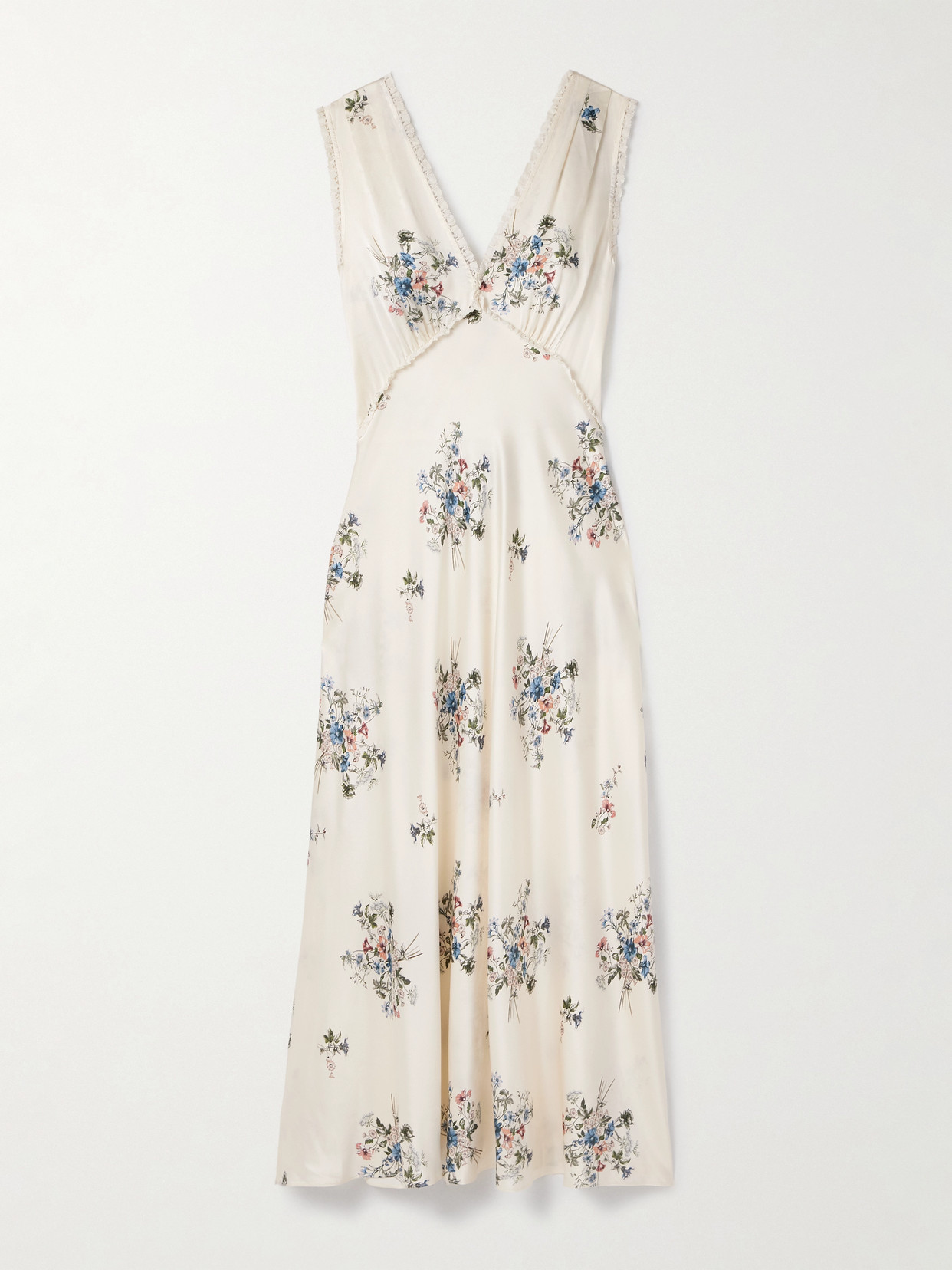 Tahlia Lace-trimmed Floral-print Silk-charmeuse Midi Dress - White