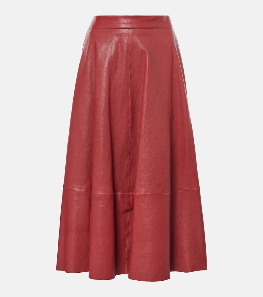 High-rise leather midi skirt